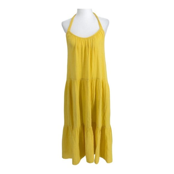 Xirena Lemon Yellow Reagen Cotton Gauze Halter Backless Long Midi Dress XS - Picture 2 of 16